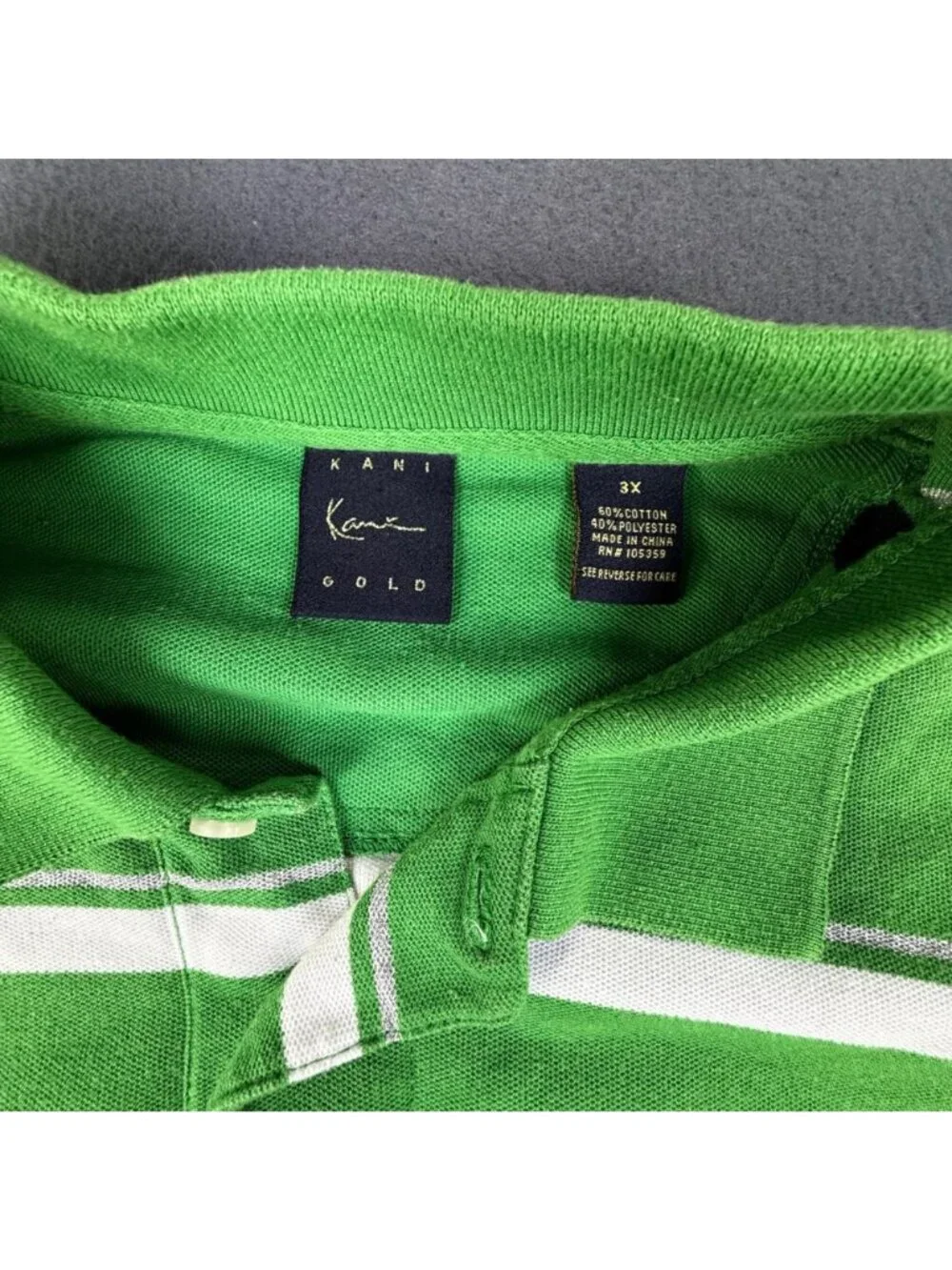 VTG Karl Kani Gold Polo Green/Black/White Striped Shirt Men’s Size 3XL EUC